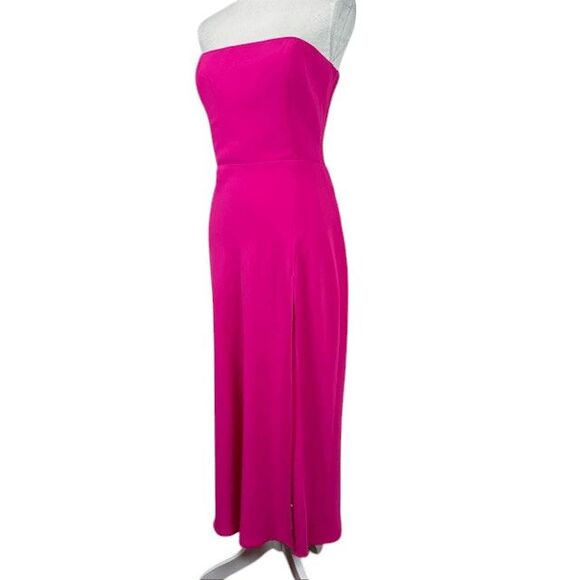 Amanda Uprichard Mandy Midi Dress Strapless Hot Pink High Slit Size Large - Picture 2 of 12